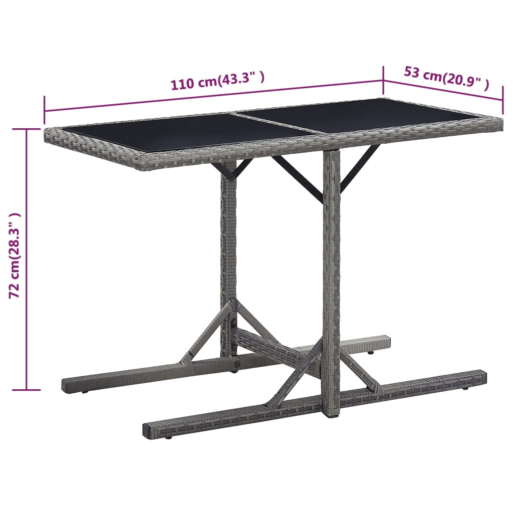Gartentisch Anthrazit 110×53×72 cm Glas und Poly Rattan